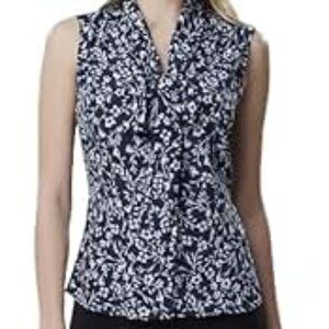 NWT Tahari Blue & White Floral Print Blouse – Bow Detail